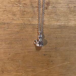 SAQ Cat Rhinestone Silver Tone Necklace